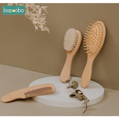 Bopoobo Baby Care 1pc Wooden Brush Comb Massage Comb Wool Natural Baby Care Accessories Kids Head Care Name Can Custom