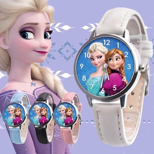 Frozen Princess Aisha Simplicity Cartoon children watch Leather Quartz Children Watch Small fresh accessories watch Watch gift
