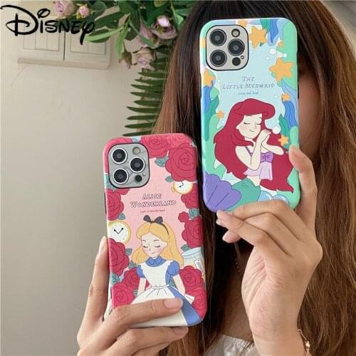 Disney Mermaid for IPhone 7/8P/X/XR/XS/XSMAX/11/12Pro/12mini Leather Cartoon Anti-drop Phone Case
