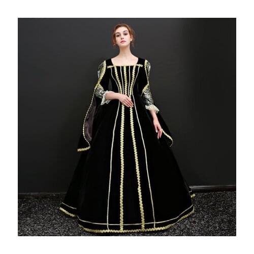 Black golden embroidery Cersei queen venice carnival queen ball gown medieval dress Renaissance Gown Victoria/Antoinette