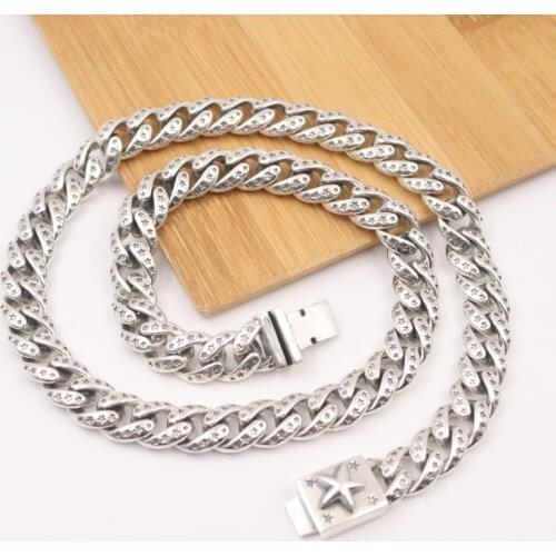 Pure 925 Sterling Silver Necklace Width 10mm Carved Full Star Curb Link Chain Necklace Men Gift 100g/ 45cm