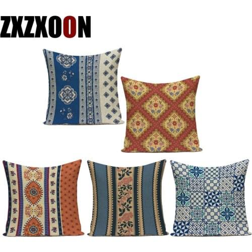 Decorative Throw Pillows Flower Floral Mandala Geometric Polyester Pillowcase Sofa Seat Cushion Cover for Chair Car Bedroom