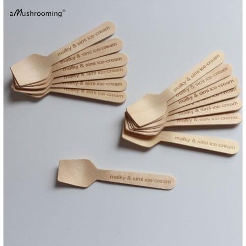 Custom engraved food grade mini wooden spoons for ice cream party wedding bridal shower favors first communion table decoration