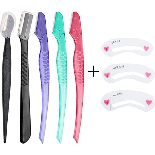 ELECOOL 3pcs Razor Eyebrow Facial Hair Remover Eyebrow Trimmer Makeup Knife For Women Eyebrow Razor Free Add Eyebrow Template