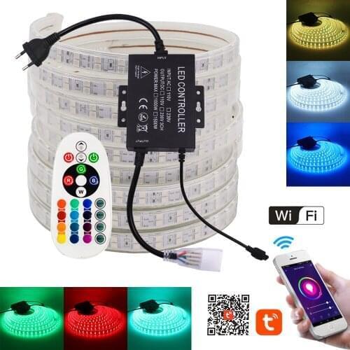 RGB WIFI LED Strip Super Bright SMD 5050 110V 220V Flexible Led Tape 120Leds/M Waterproof IP67 Led Light Lamp EU/UK/AU Plug