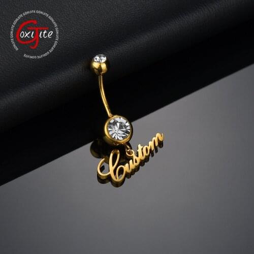 Goxijite Custom 1pc Name Sexy Navel Piercing Belly Button Rings Bar For Woman Personalized Name Dangling Zircon Body Jewelry