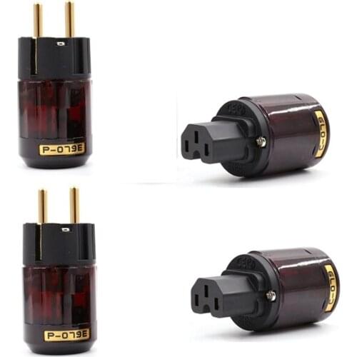 Hi End Pair P-079E+C079 24K Gold-Plated EU Power Plug Ac Audio Power Cord Plugs(2Pair)