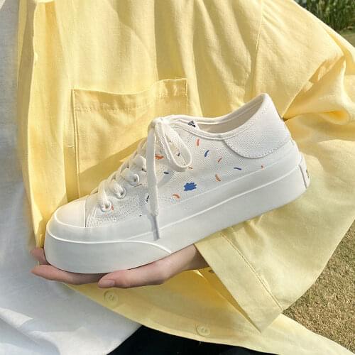 Women Sports Shoes Canvas Platform White Tennis Casual Spring Autumn 2021 Basket Flat Vulcanize Running Sneakers Lolita Kawaii