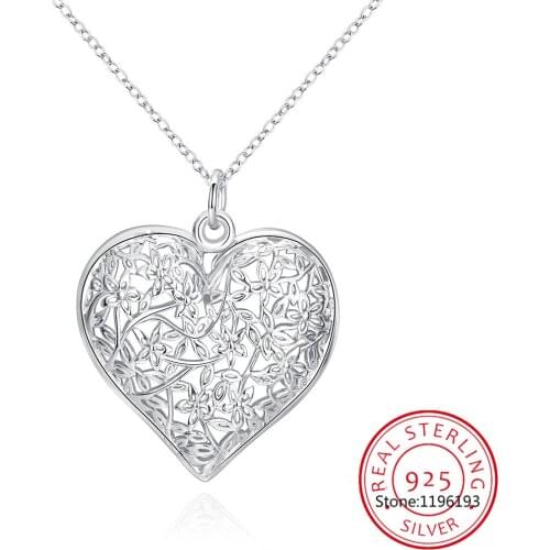 New Hollow Out Flower Heart Tree Of Life Pendant Necklace For Women 925 Serling Silver Fine Jewelry Pendants Necklace Collier