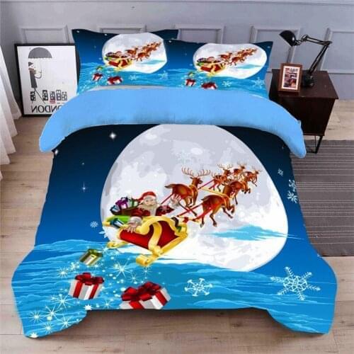 Bedding Set blue Pattern Bed Linings Duvet Cover Bed Sheet Pillowcases Cover 4pcs/set Santa Claus gives gifts Bedding Set