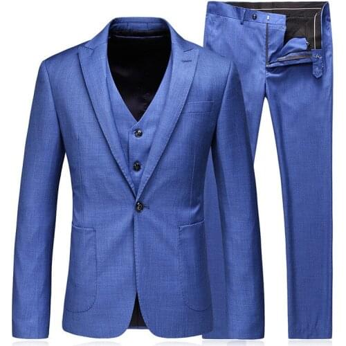 Suits mens suit 3 piece set blazer+trousers + vest gentleman single button mens suit mens business formal suits banquet dress