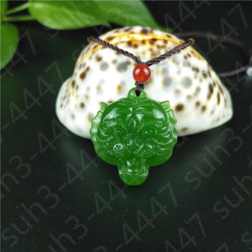 Beautiful Details about Green Jade Tiger Head Pendant Necklace Hand Carved Fashion Jewelry Amulet Hot free shipping
