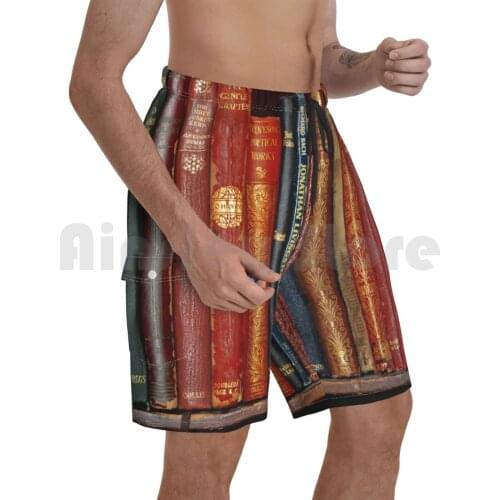 Mini Library ~ Of Classic Books Beach Shorts Men Beach Pants Swimwear Books Library Books Librarian Vintage Books