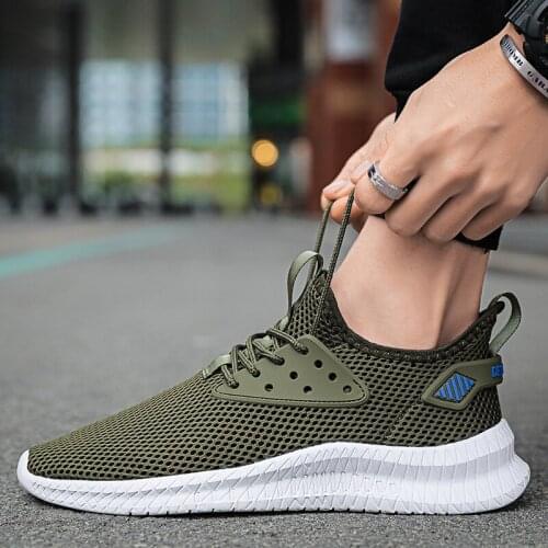 Mens Summer Casual Shoes Fly Woven Mesh Surface Hollow Flat Bottom Lace Up Casual Shoes Breathable Non Slip Big Size Sport Shoe