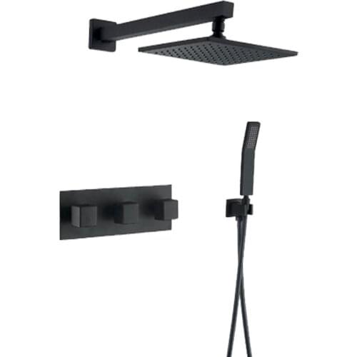 Ceiling Mount Rain Shower Faucet System Set Bathroom Bath Mixer Tap Matt Black Brass Diverter Hand Held 8" Head Wall Arm Kit