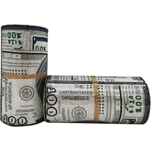 New Design Ladies Luxury $100 Dollar Crystal Diamond Purses Roll Money Bag Clutch Rhinestone Party Wedding Evening Bag Handbag