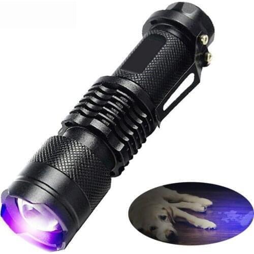 D2 UV Flashlight Ultra Violet Light With Zoom Function Mini UV Light Pet Urine Stains Detector Scorpion UV Use AA/14500 battery