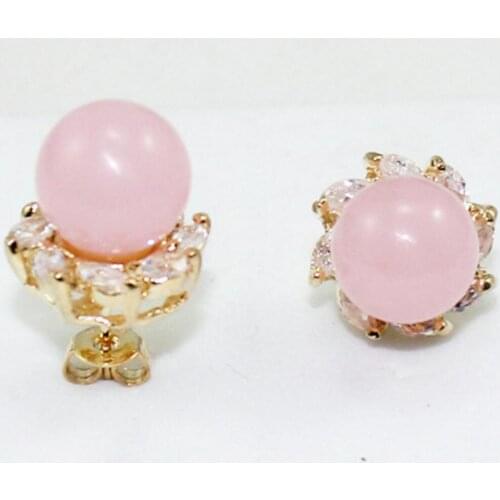 Jewelry Free Shipping wholesale ladys new jewelry 10mm pink Natural jade bead 18k crystal inlay earrings
