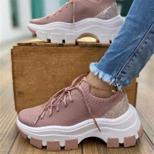 Women New Chunky Sneakers For Women Lace-Up Vulcanize Casual Fashion Shoes Platform Outdoor Light Weight Breathable Sneakers