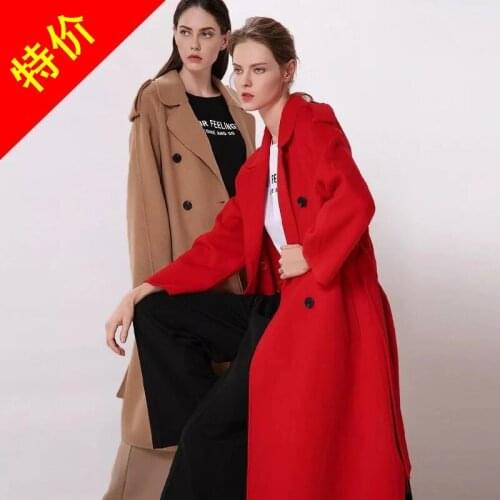Womens winter coats khaki red Double-sided wool cashmere outwear 2019 autumn plus size ladies fashion overcoats long free ship