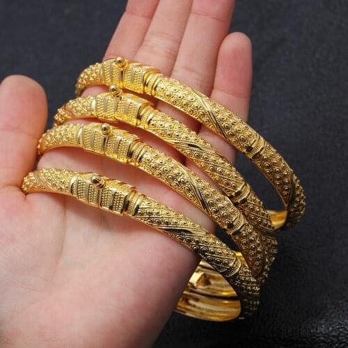 1-4 Pieces ) Queen shape Dubai Gold Bangle Jewelry For Women Girls 24K Gold Color Ethiopian Wedding Bangles Bracelet Jewelry