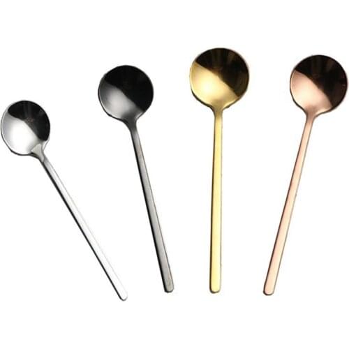 1PC 304 Stainless Steel Spoon Round Head Dessert Coffee Korean-Style Gold-Plated Stirring Solid Color 13cm 15cm Spoons
