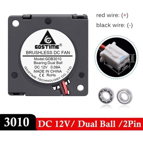 1PCS GDSTIME 3cm 30mm x 10mm 3010 12V 2Pin DC Brushless Small Turbo Blower Cooling Fan Dual Ball Bearings 3D Printer Cooler Fan