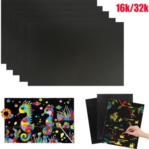 10pcs/set 16K/32K Scratch Art Paper Magic Painting Paper with Drawing Stick For Kids Educational Toy Colorful Drawing Toys