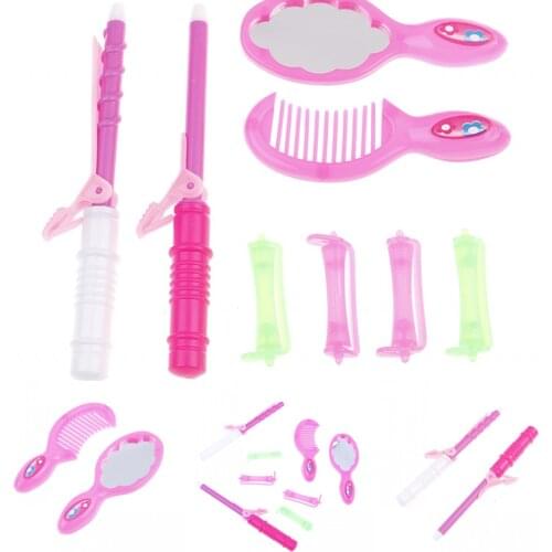 2pcs/5pcs/8PCS Pink Plastic Doll Comb Mirror Hair Curler Straightener Hair Care Beauty Salon Accessories Kit Simulation Toys