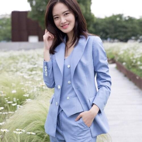 3 Piece Set Women Suits 2021 Elegant OL Slim Blazer Suit+Double Breasted Vest+high Waist Skinny Ankle Length Pants outfit sets