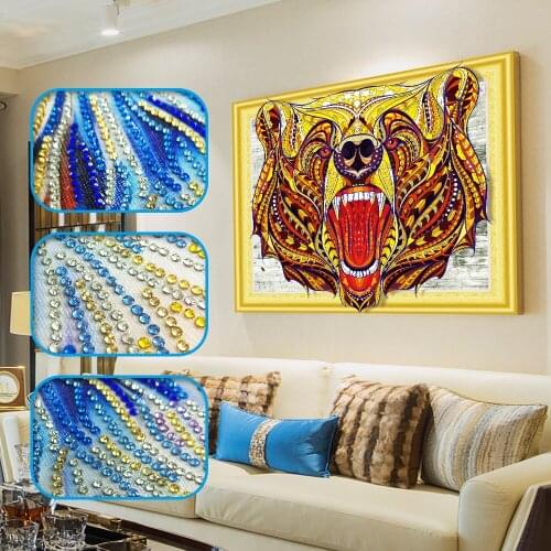 Special Shaped Diamond Painting Tiger head Picture Rhinestones 5D DIY Diamond Embroider 5D Animal Home Decor Gift 40x50cm