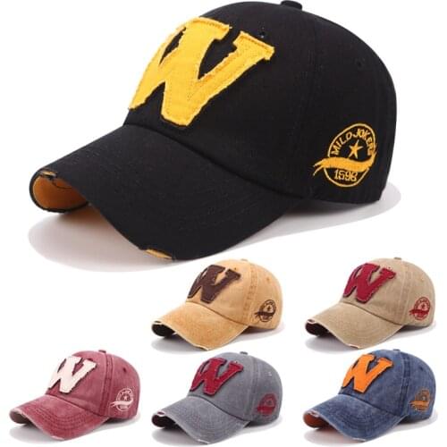 Doitbest 2020 washed cotton baseball cap hat for women men mom dad hat big W letters Retro cowboy outdoor sports caps snapback