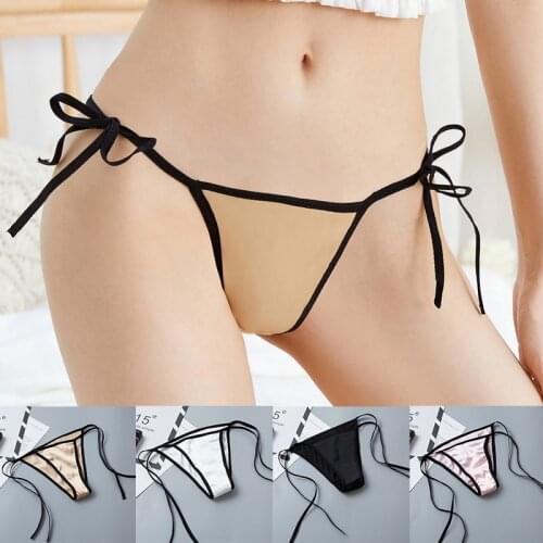 High-gloss Satin Womens Sexy Panties Hot Cross-contrast Lace-up Ultra-thin Satin Low-waist Womens Briefs Underwear Women Sexy