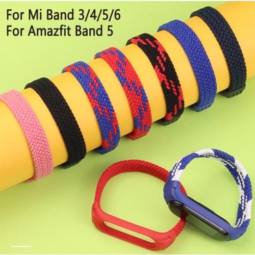 Bracelet for mi band 5 Strap Stretch cotton woven Sport loop watch Belt For Amazfit band 5 MiBand 5 strap Wristband Mi band 4 3