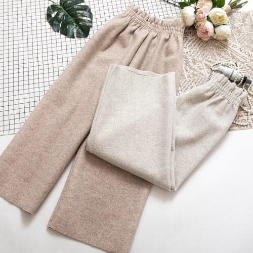 New Fashion Autumn Winter Women Woolen Trousers Wide Leg Pants Elastic High Waist Female Casual Loose Wool Warm Nine Pant SF1702