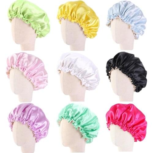 Kids Baby Silky Satin Bonnet Cap Double Layer Adjustable Turban Chemo Hat Girls Wide Elastic Band Solid Night Sleep Caps Beanie