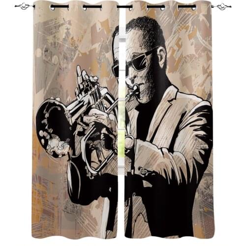Jazz Man Performer Musician Modern Curtains for Living Room Bedroom Kitchen Curtains Drapes Window Treatments