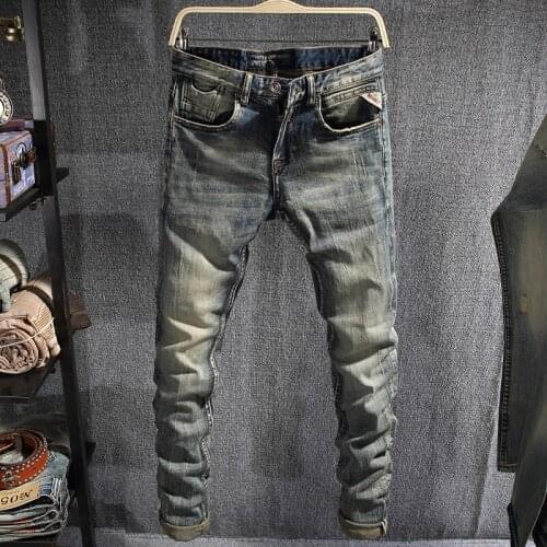 Italian Style Fashion Men Jeans Slim Fit Retro Washed Elastic Vintage Designer Jeans Men Pants Streetwear Hip Hop Jeans Homme