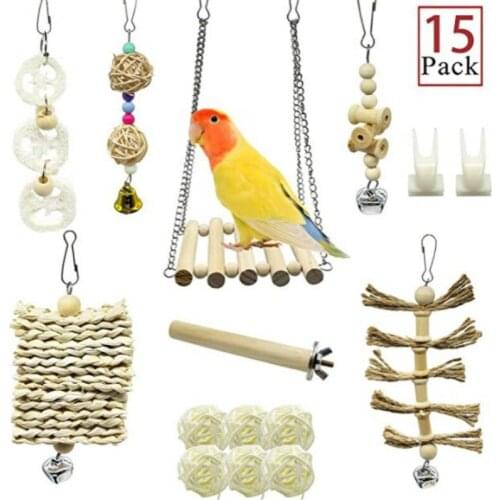 Parrot Bite Toy Pet Bird Toys Log Swing 15-Piece Set