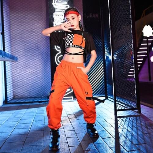Hip Hop Street Dance Competition Clothing Suit 3 Pcs Crop Tops Sweatpants Girls Streetwear Jazz Dancing Performance Wear VDB3686