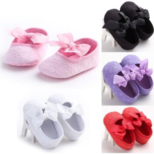 0-18M Baby Girls Soft Sole Bow Crib Shoes Newborn Kids Casual Anti-slip Sneaker Pre-walker