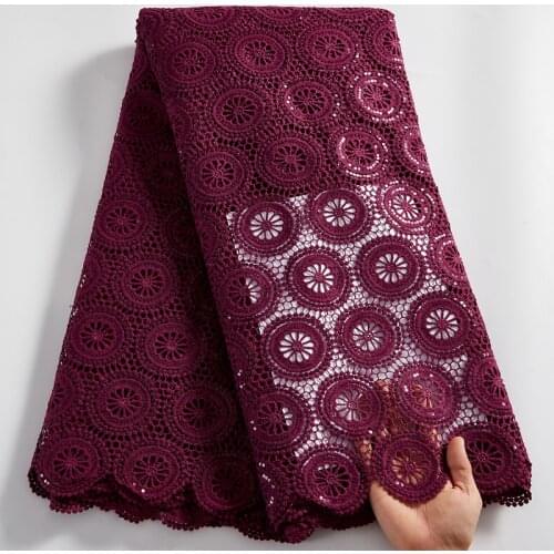 SJD LACE Red Wine African Guipure Lace Fabric 2021 New Guipure Sewing Embroifery Fabrics 5 Yards Dresses For Womem Wedding A2524