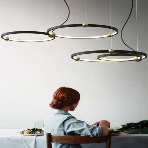 Loft Designer Led Circle Pendant Light Creative Unique Lopp Dining Room Hanging Lights Retro Led Hotel Hall Villa Deco Lights