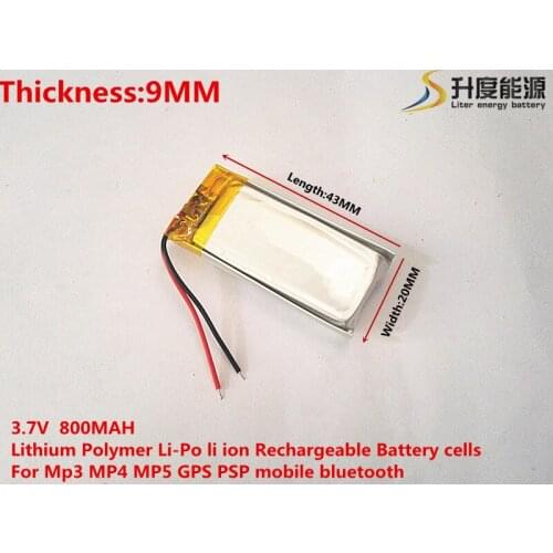 Best battery brand 3.7 V polymer lithium battery 902043 MP3 MP4 MP5 GPS 800MAH wireless earphone