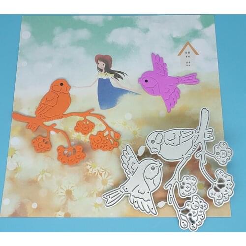 Metal cutting mold for 2 small birds and branches, scrapbook card making, embossed background, landscape animal photo album