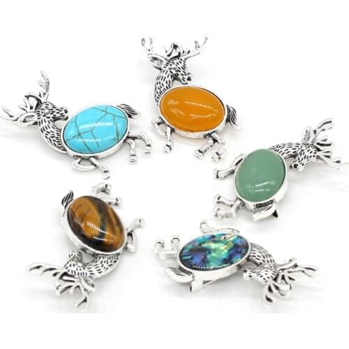 Natural Stone Opal Animal Brooch Simple Design Cute Deer Brooch for Women Fashion Dress Coat Jewelry Gifts 50x53mm