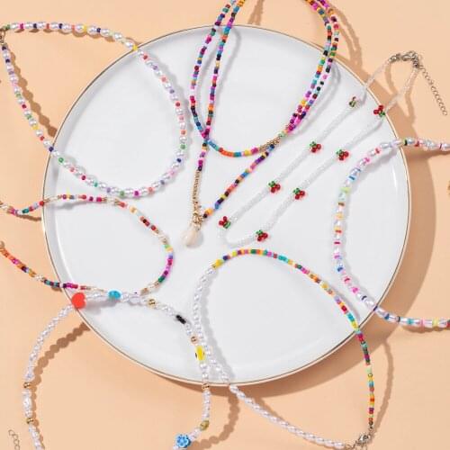 Trendy Bead Strand Beaded Choker Necklace For Women Bohemian Colorful Handmade Short Daisy Pearl Necklace Collar Jewelry