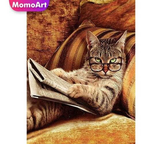 MomoArt Diamond Painting Cat Animal New Arrival Diamond Mosaic Newspaper Full Drill Square Embroidery Cross Stitch Handmade Gift