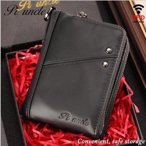 Men Genuine Leather Brand RFID Wallet Male Organizer Coin Purse Pockets Slim Fashion Zipper Clamp Wallet Card Holder