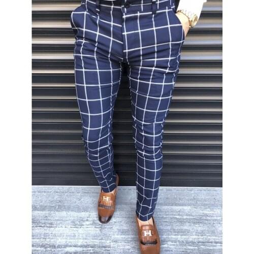Spring And Summer 2021 New Business Casual Plaid Mens Pants Fashion Slim Comfortable Soft All - Match Mens Straight Leg Pants